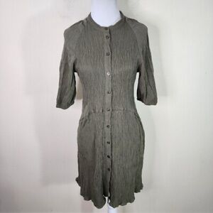 TOPSHOP Women's Dark Green Button Down Crinkle Lyocell Blend Dress Size 2